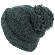Chunky Wool Knit Baggy Slouch Beanie Bobble Hat - Charcoal