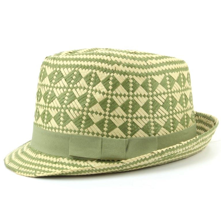 Check straw paper trilby hat with grosgrain band - Green