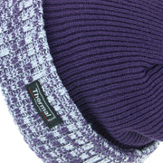 Fine Knit Beanie Hat with Thermal Lining and Marl Turn-up - Purple