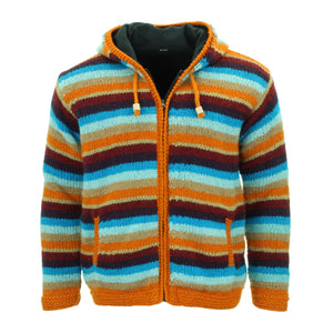 Cardigan veste à capuche en laine tricotée à la main - rayure rétro c