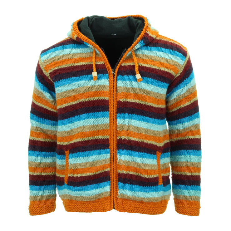Hand Knitted Wool Hooded Jacket Cardigan - Stripe Retro C
