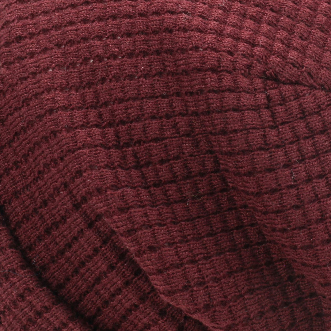 Knitted Waffle Design Beanie Hat - Red