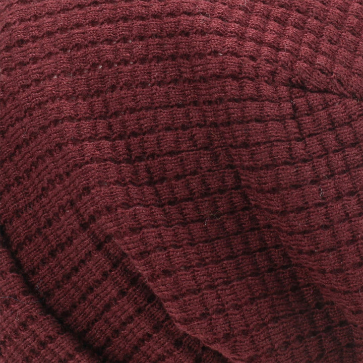 Knitted Waffle Design Beanie Hat - Red