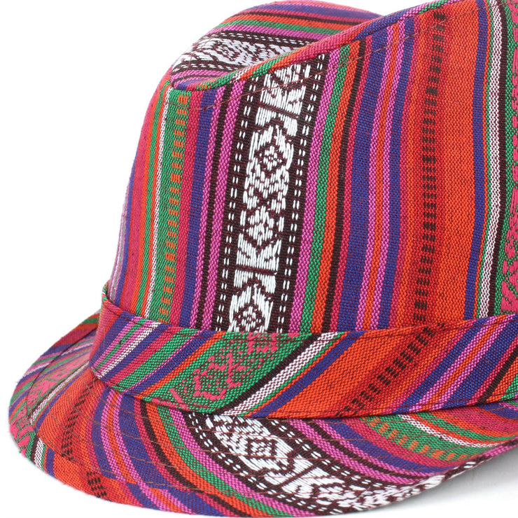 Aztec Print Trilby Hat - Red