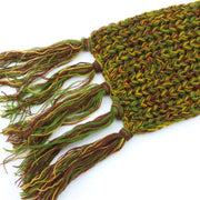 Long Narrow Acrylic Wool Knit Scarf - Green & Gold