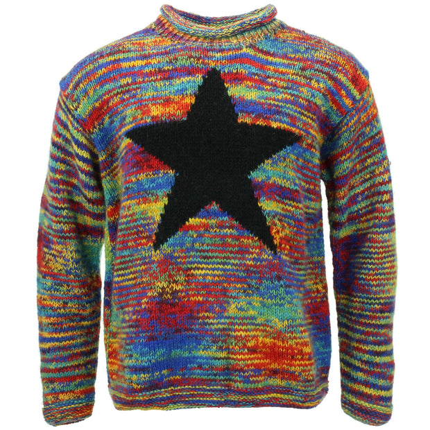 Chunky Wool Knit Star Jumper - Rainbow Space Dye & Black