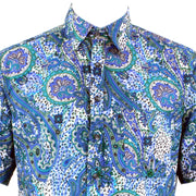 Regular Fit Short Sleeve Shirt - Blue & Green Abstract Paisley