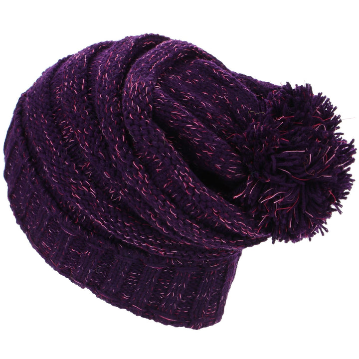 Acrylic Knit Baggy Beanie Bobble Hat