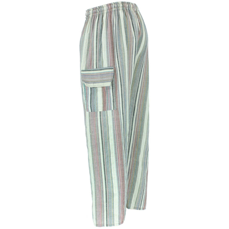 Striped Cotton Cargo Trousers Pants - Grey