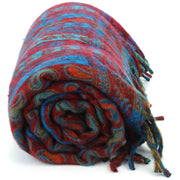 Acrylic Wool Shawl Blanket - Stripe - Red & Turquoise