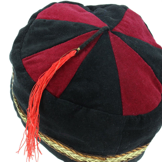 Nepalese Velvet Smoking Hat - Black & Red