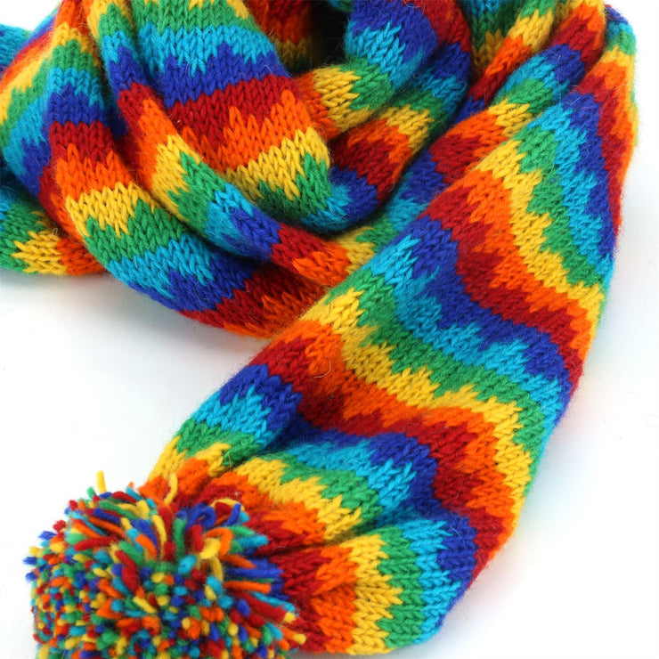 Chunky Wool Knit Scarf - Rainbow Zig Zag