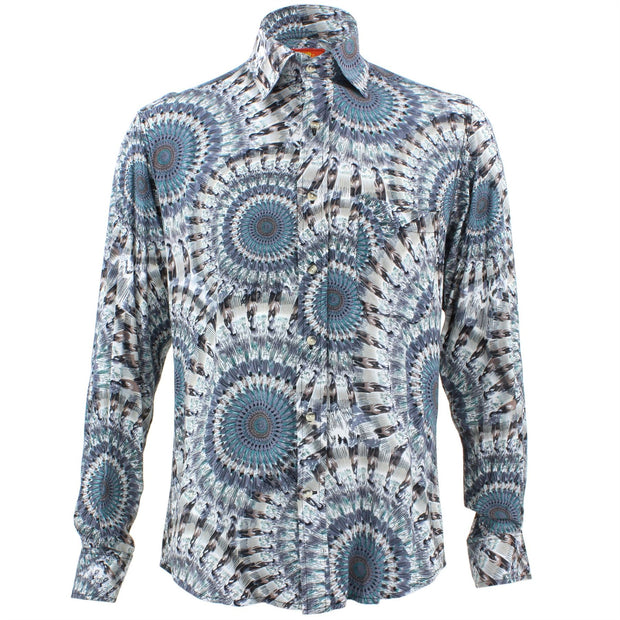 Tailored Fit Long Sleeve Shirt - Grey Blue Concentric Rings
