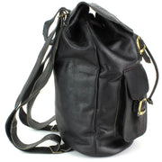 Real Leather Backpack with Two Front Pockets - Black