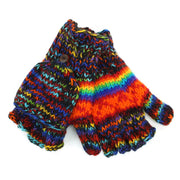 Hand Knitted Wool Shooter Gloves - SD Black Rainbow Orange