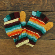 Hand Knitted Wool Shooter Gloves - Stripe Retro D
