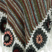 Granny Squares Crochet Poncho Long - Brown Multi/White