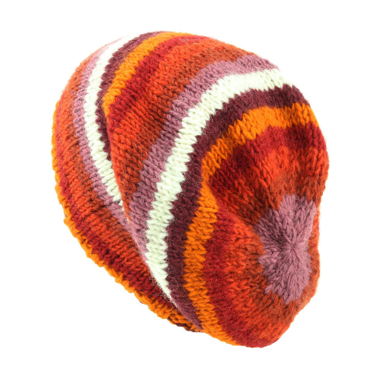 Hand Knitted Baggy Slouch Beanie Hat - Stripe Rust