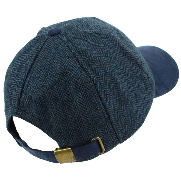 Wool Tweed Herringbone Baseball Cap - Blue