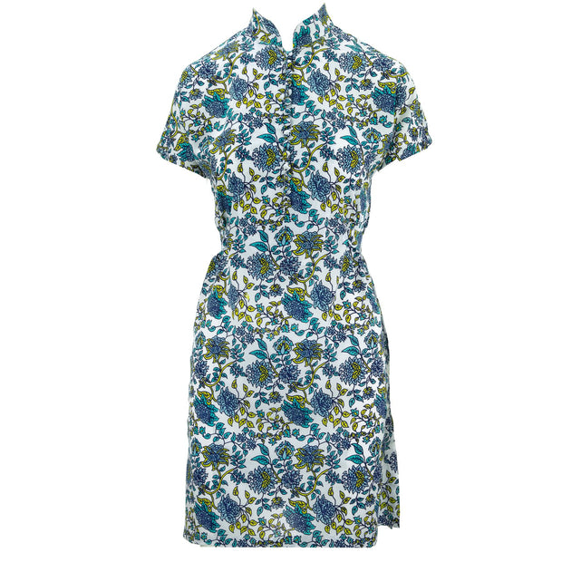 Mandarin Mini Dress - Turquoise Scabiosa