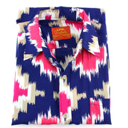 Tailored Fit Short Sleeve Shirt - Pink Abstract on Navy
