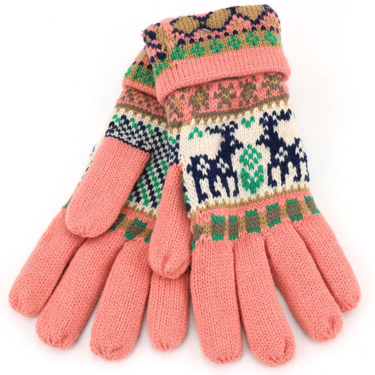 Departure Aztec Reindeer Gloves - Salmon