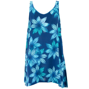 Fließendes asymmetrisches Sommerkleid – blaue Lilien