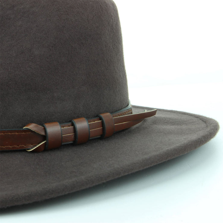 Wool Fedora Hat with Faux Leather Band - Brown