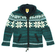 Hand Knitted Wool Hooded Jacket Cardigan - Fairisle Teal