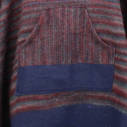 Soft Vegan Wool Hooded Tibet Poncho - Red Grey & Navy