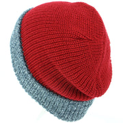 Chunky Double Knit Beanie Hat with Contrast Marl Turn-up - Red