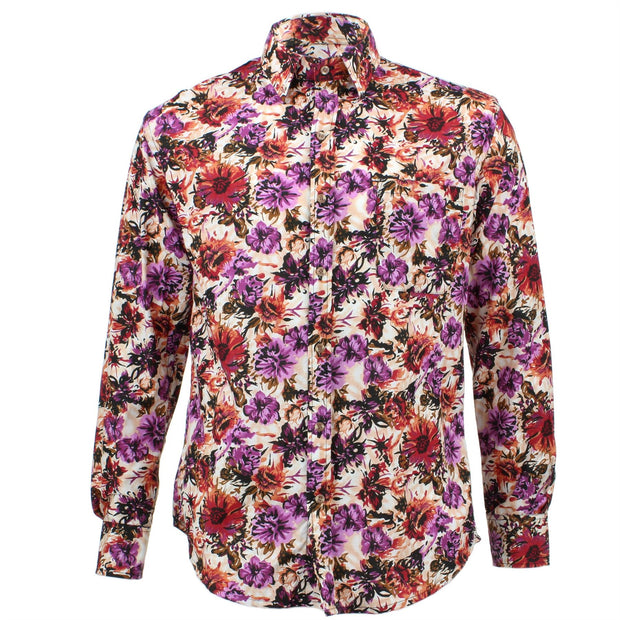 Tailored Fit Long Sleeve Shirt - Purple & Red Abstract Floral