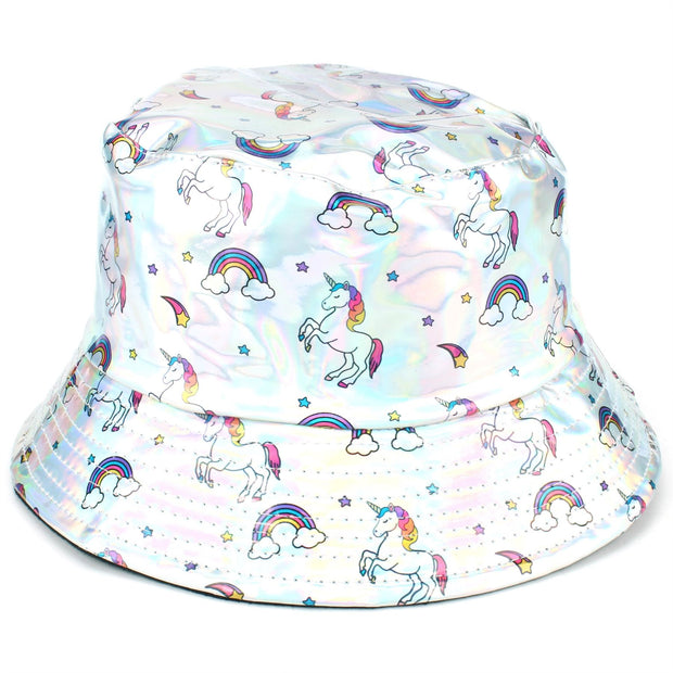 Holographic Bucket Hat - Shiny Unicorn Silver