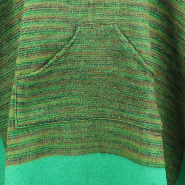 Soft Vegan Wool Hooded Tibet Poncho - Green & Light Green