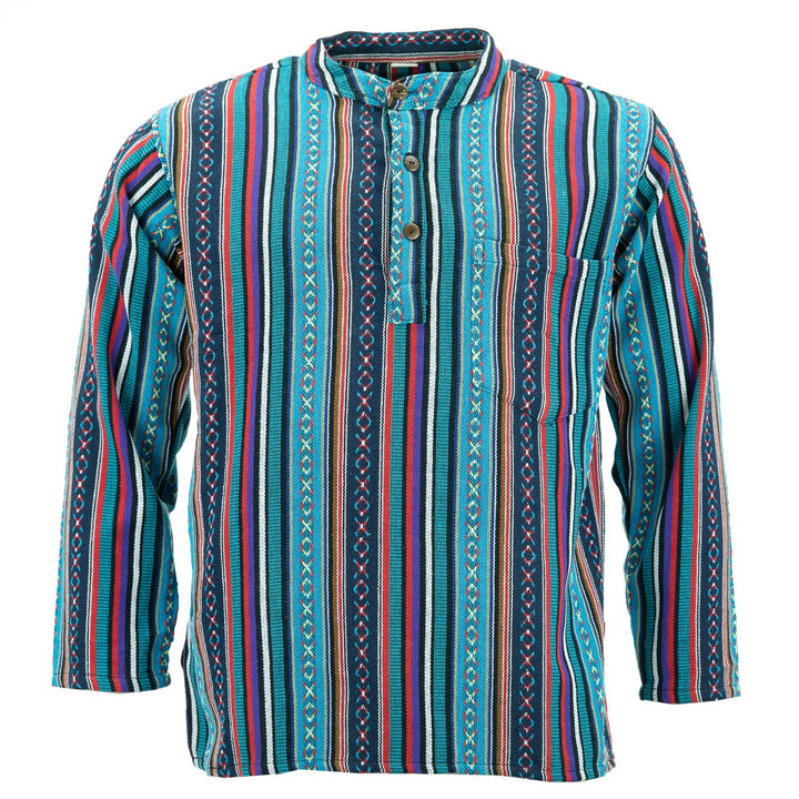 Woven Cotton Grandad Shirt - Purple Sky