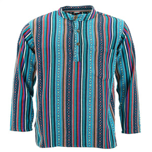 Gewebtes Grandad-Hemd aus Baumwolle – Himmelblau