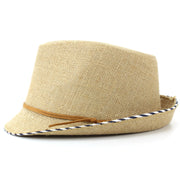 Hessian Cotton Trilby Fedora Hat with Leather Band - Brown