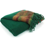 Tibetan Wool Blend Shawl Blanket - Green with Sunset Reverse