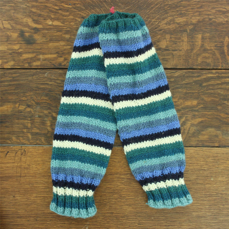 Hand Knitted Wool Leg Warmers - Stripe Blue White