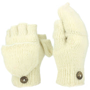 Chunky Wool Knit Fingerless Shooter Gloves - Plain - Off White