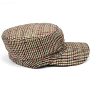 Classic Tweed country flat cap with flat top and curved peak - Brown