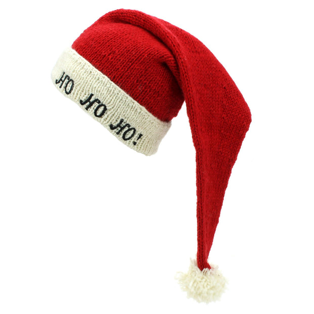 Hand Knitted Wool Christmas Beanie Hat - Ho Ho Ho