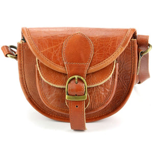 Real Leather Small Handbag - Light Brown