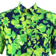Regular Fit Short Sleeve Shirt - Green Floral on Navy