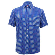 Tailored Fit Short Sleeve Shirt - Blue Abstract Floral
