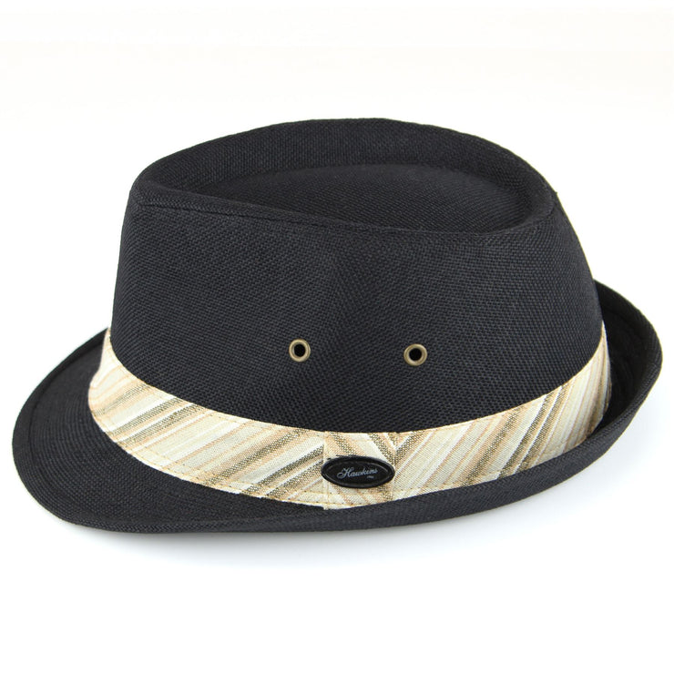 Cotton trilby hat with striped band - Black