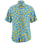 Tailored Fit Short Sleeve Shirt - Denim Blue Pineapples