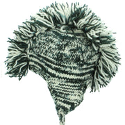 Wool Knit 'Punk' Mohawk Earflap Beanie Hat - Black White Space Dye
