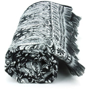 Acrylic Wool Shawl Blanket - Black Paisley - Floral