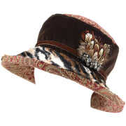 Ladies Mixed Fabric Cloche Hat with Tiger Print Brim